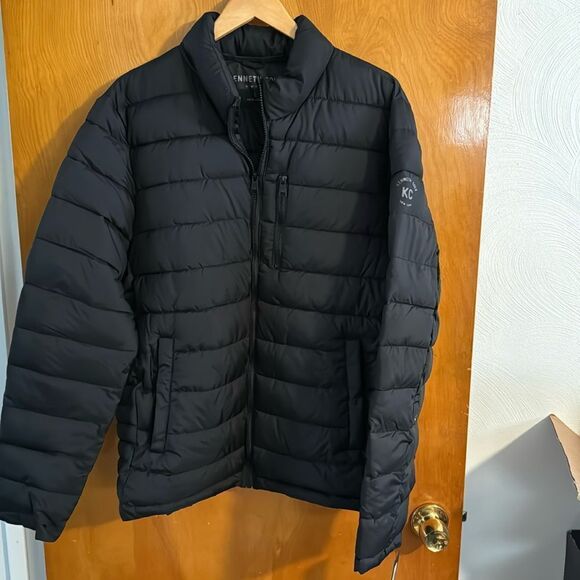 Black Puffer Jacket Mens Large Zip Pocket Kenneth Cole - Picture 1 of 5
